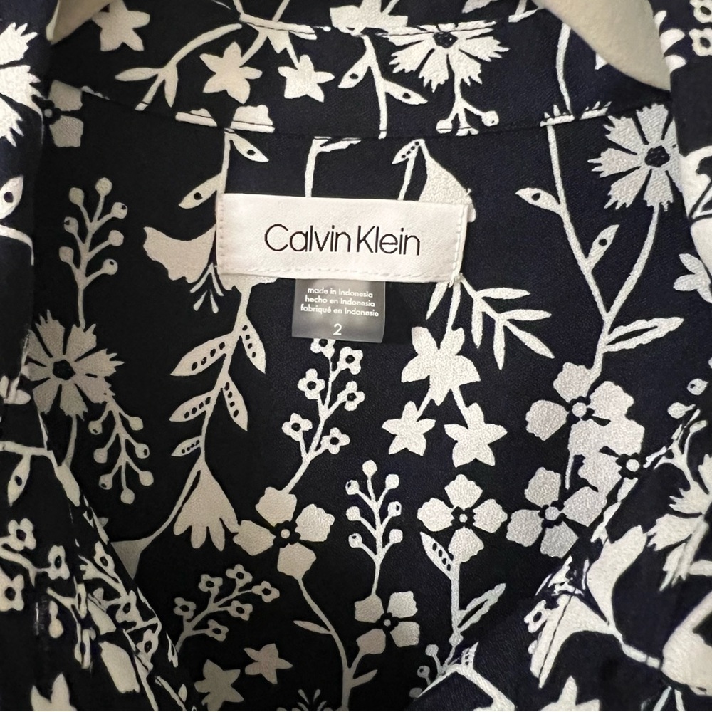 Calvin Klein Women’s  Floral Belted Shirtdress Navy/ White size 2 - Picture 3 of 6